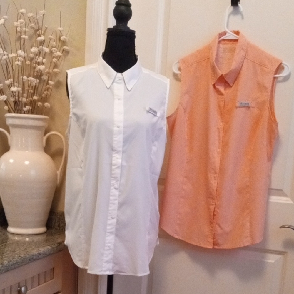 Two Tops In Sale. Columbia Button Down Shirts - White and Orange. Sz Large